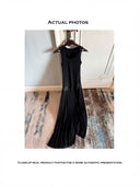 Black Knit Mini Skirt + Sheer Mesh A-Line Maxi Skirt Two-Piece Set | Tencel Blend Layered Dress