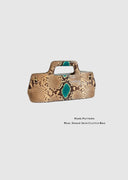 Vintage Genuine Python Leather Top Handle Bag | Turquoise Accent  Trapezoidal Clutch