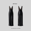 Black Lace Paneled Deep V-Neck Bodycon Gown | Contrast Satin Formal Evening Dress