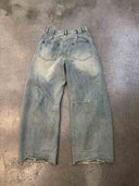 Distressed Light Blue Washed Wide-Leg Jeans Unisex