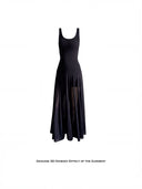 Black Knit Mini Skirt + Sheer Mesh A-Line Maxi Skirt Two-Piece Set | Tencel Blend Layered Dress