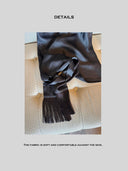 Black Acetate Satin Halterneck Top | Backless Fringe Tie Detail Sleeveless Blouse