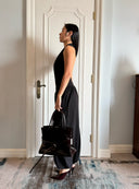 Black Halterneck Romper Top + Tapered Wide-Leg Pants Two-Piece Set