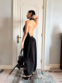 Black Halterneck Romper Top + Tapered Wide-Leg Pants Two-Piece Set