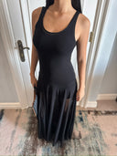 Black Knit Mini Skirt + Sheer Mesh A-Line Maxi Skirt Two-Piece Set | Tencel Blend Layered Dress