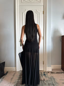 Black Knit Mini Skirt + Sheer Mesh A-Line Maxi Skirt Two-Piece Set | Tencel Blend Layered Dress