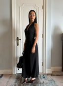 Black Halterneck Romper Top + Tapered Wide-Leg Pants Two-Piece Set