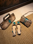 Vintage Genuine Python Leather Vanity Bag | Turquoise Accent Convertible Clutch & Crossbody