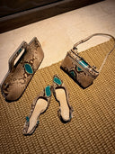 Vintage Genuine Python Leather Vanity Bag | Turquoise Accent Convertible Clutch & Crossbody