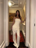 White Bandeau Top & Straight-Leg Pants Set | Minimalist High-End Suit Co-ord
