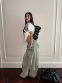 Distressed Light Blue Washed Wide-Leg Jeans Unisex