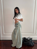Distressed Light Blue Washed Wide-Leg Jeans Unisex