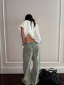 Distressed Light Blue Washed Wide-Leg Jeans Unisex