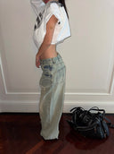 Distressed Light Blue Washed Wide-Leg Jeans Unisex