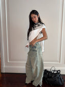 Distressed Light Blue Washed Wide-Leg Jeans Unisex