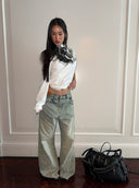 Distressed Light Blue Washed Wide-Leg Jeans Unisex