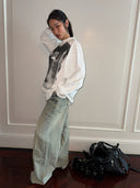 White Long-sleeved Printed T-shirt