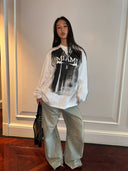 White Long-sleeved Printed T-shirt