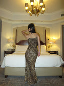 Mulberry silk leopard print slim-fit camisole maxi  dress