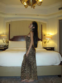 Mulberry silk leopard print slim-fit camisole maxi  dress