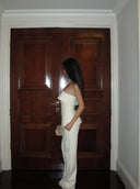 White Bandeau Top & Straight-Leg Pants Set | Minimalist High-End Suit Co-ord