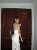 White Bandeau Top & Straight-Leg Pants Set | Minimalist High-End Suit Co-ord