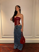 Vintage Blue Double Waistband Wide-Leg Jeans