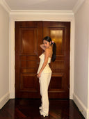 White Bandeau Top & Straight-Leg Pants Set | Minimalist High-End Suit Co-ord