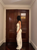 White Bandeau Top & Straight-Leg Pants Set | Minimalist High-End Suit Co-ord