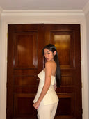 White Bandeau Top & Straight-Leg Pants Set | Minimalist High-End Suit Co-ord