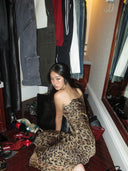 Mulberry silk leopard print slim-fit camisole maxi  dress
