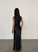 Black Lace Paneled Deep V-Neck Bodycon Gown | Contrast Satin Formal Evening Dress