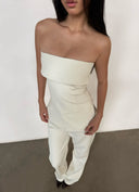White Bandeau Top & Straight-Leg Pants Set | Minimalist High-End Suit Co-ord