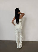 White Bandeau Top & Straight-Leg Pants Set | Minimalist High-End Suit Co-ord