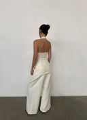 Off-White Cotton-Linen Halterneck Backless Vest + Wide-Leg Pants Two-Piece Set