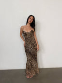 Mulberry silk leopard print slim-fit camisole maxi  dress