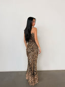Mulberry silk leopard print slim-fit camisole maxi  dress