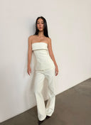 White Bandeau Top & Straight-Leg Pants Set | Minimalist High-End Suit Co-ord