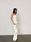 White Bandeau Top & Straight-Leg Pants Set | Minimalist High-End Suit Co-ord