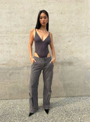 Grey Structured Cargo Pants