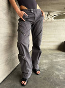 Grey Structured Cargo Pants