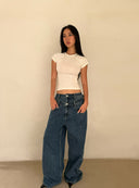 Vintage Blue Double Waistband Wide-Leg Jeans