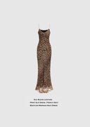 Mulberry silk leopard print slim-fit camisole maxi  dress